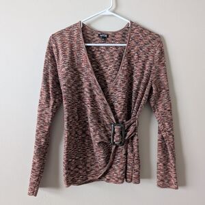 Apt. 9 Y2K Faux Wrap Marbled Knit Top Size Large